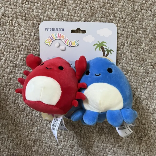 Squishmallow Pet Collection 4" Red Crab & Blue Octopus with Squeakers Plush Soft