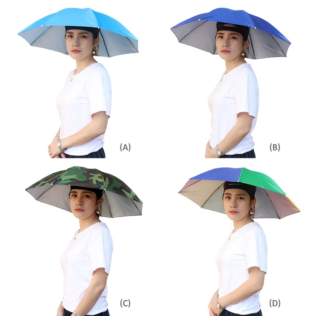 Fnochy Fishing Umbrella Hat Folding Adjustable Sun Rain Cap, 27.2" Oversize Hands Free Umbrellas, 8-Ribs Anti-UV Waterproof Headwear For Fishing
