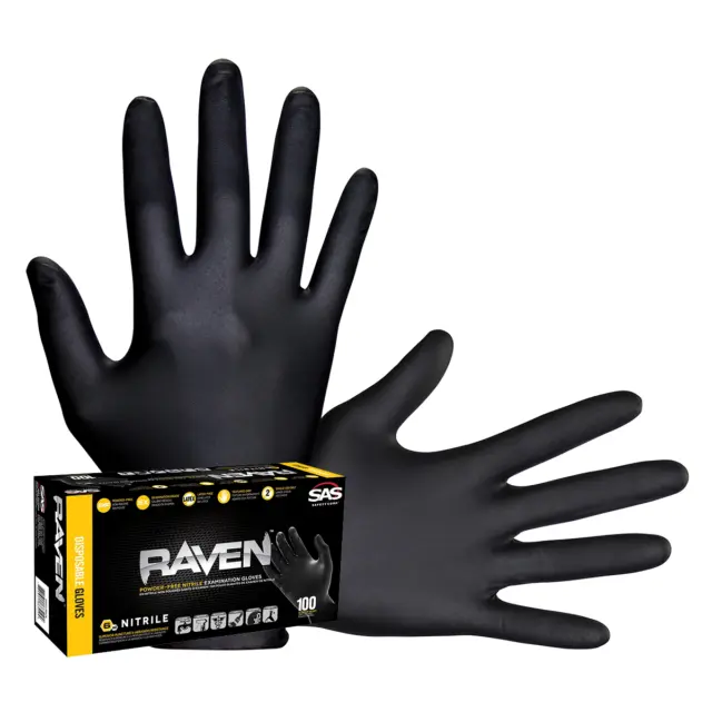 66518 Raven Black 7mil PF Nitrile Gloves, Large (pk of 100)
