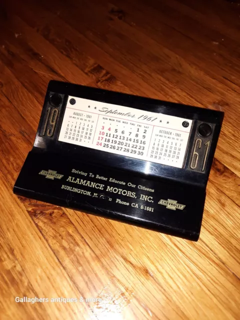 Rare Vintage Alamance Burlington Nc 1961 Chevrolet desk pencil holder calendar