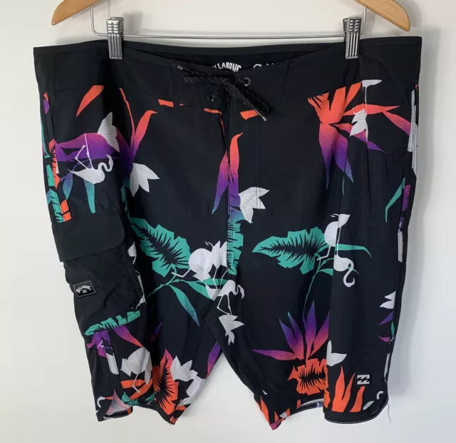 Billabong Recycler Airlite Mens Size 38 Board Shorts Black Floral Orange Surf