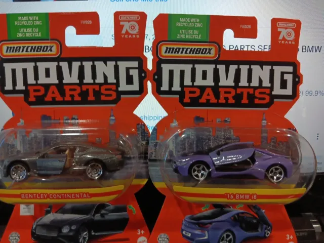 Matchbox 2023 Moving Parts 70 Years '16BMW I8 & Bentley Continnental  Lot Of...