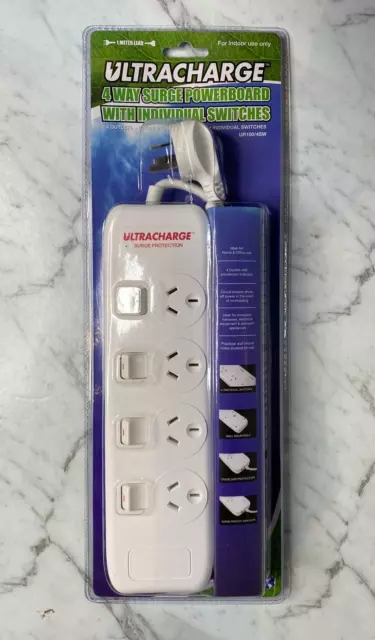 New 4 Way Surge Protector Power Board With Individual Switches - 4 Outlet