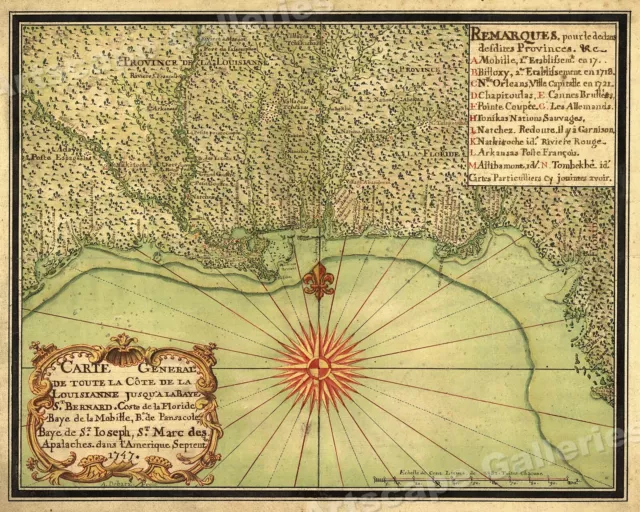 1740s Map of the New Orleans and the Gulf Coast - 24x30