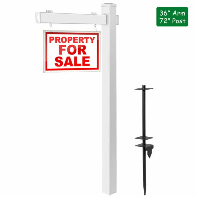 6' UPVC Real Estate Sign Post Open House Yard Home for Sale White W/Stake