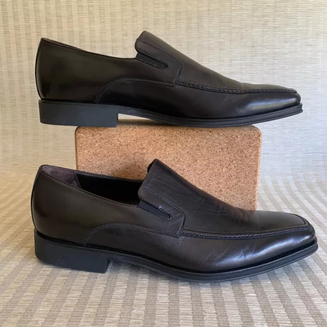 Monte Rosso Italian Leather Dress Shoes Mens 10.5 Black Slip On Loafer Apron Toe