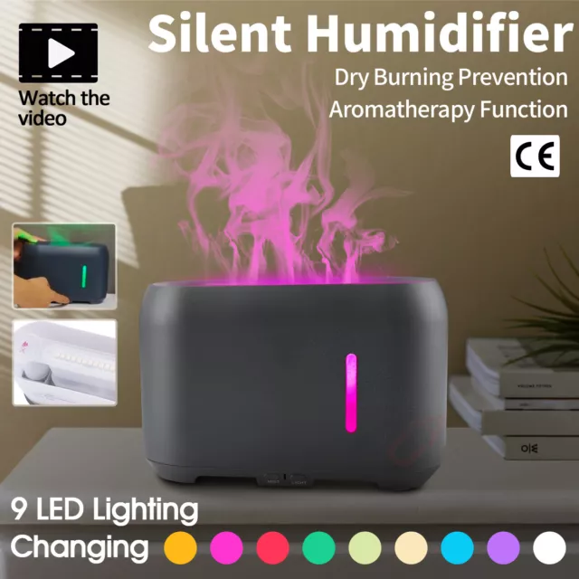 Essential Oil Diffuser LED Flame Light Ultrasonic Aroma Mist Air Humidifier Grey