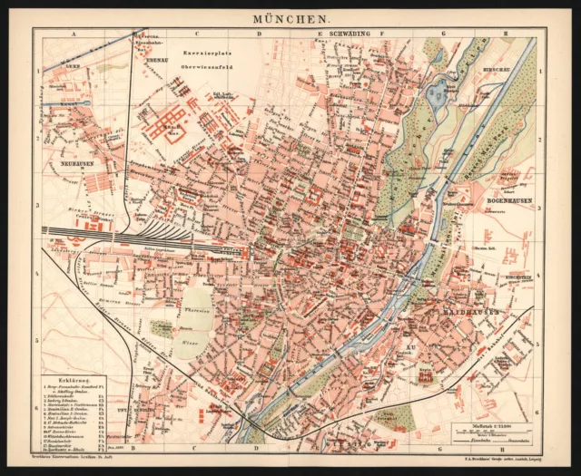 Stadtplan anno 1896 - München - Altstadt Lehel Graggenau Neuhausen Schwabing Au