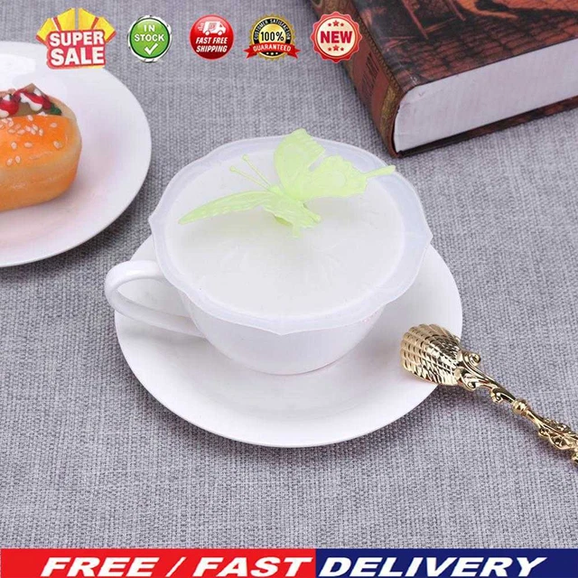 Cubierta de taza antipolvo antideslizante antipolvo transparente de silicona mariposa dibujos animados