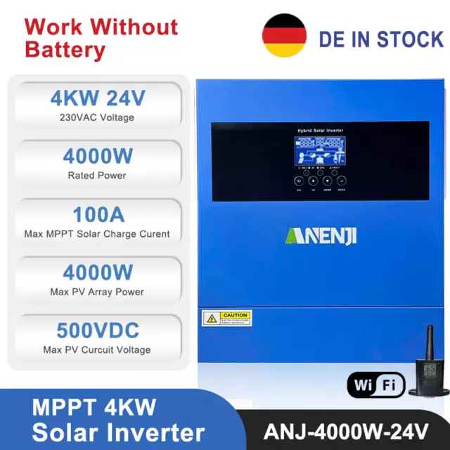 4KW Solar Inverter Off-Grid Hybrid MPPT 100A Pure Sine Wave 24V 220V 500V WIFI