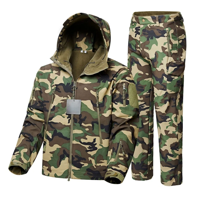 Giacca Uomo Pile Impermeabile Mimetica Militare Softshell Giacche Tattiche Set Pantaloni