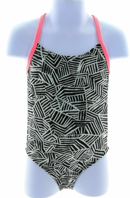 Girls One Piece Bathing Suit  Black And White Stripes Summer Beach Size 9/12