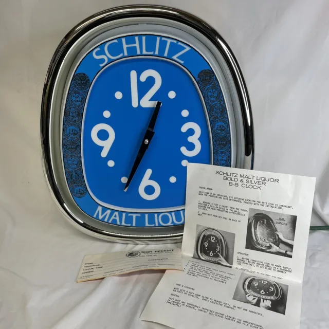 Schlitz Malt Liquor Vintage Bold & Silver B-B Lighted Clock Sign Bar Man Cave