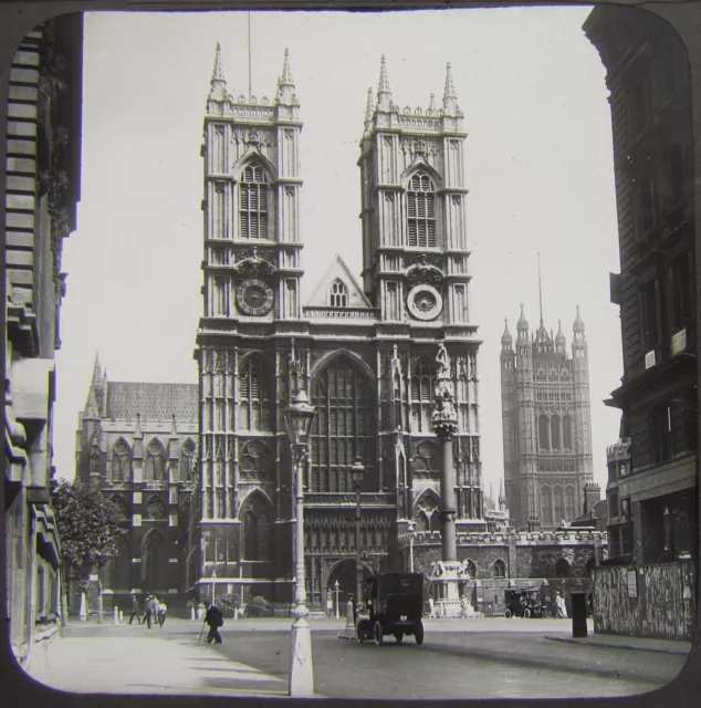 Glass Magic Lantern Slide WESTMINSTER ABBEY .. THE WEST FRONT C1910 LONDON PHOTO