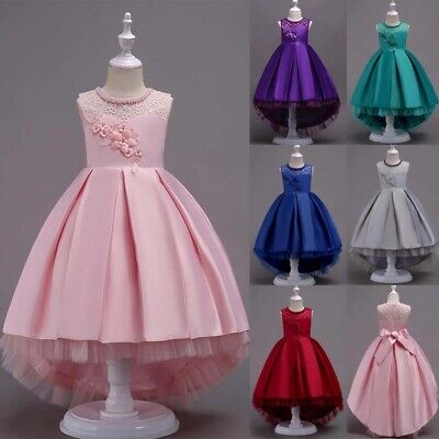 Flower Girls Bridesmaid Dress Baby Kids Wedding Party Bow Lace Princess Dresses