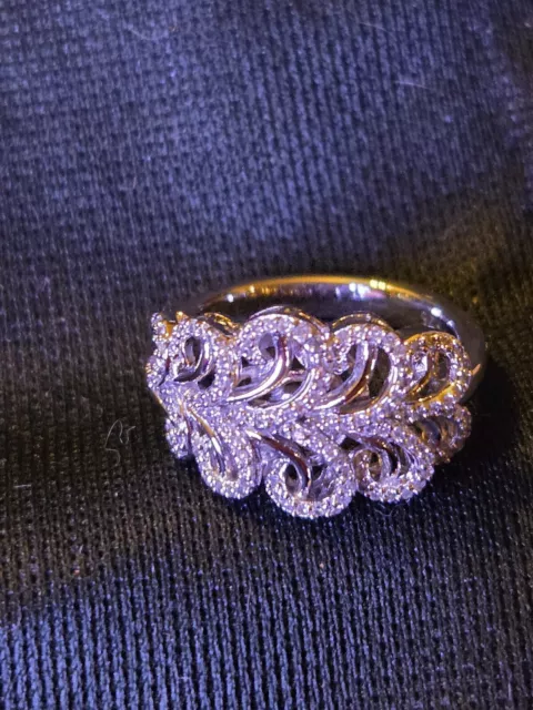 Beautiful Sterling Silver 925 Swirl Diamond Filigree Ring - Size 7