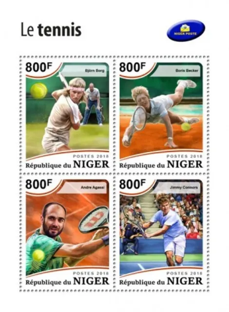 Niger - 2018 Tennis Spieler - 4 Briefmarke Blatt - NIG18506a