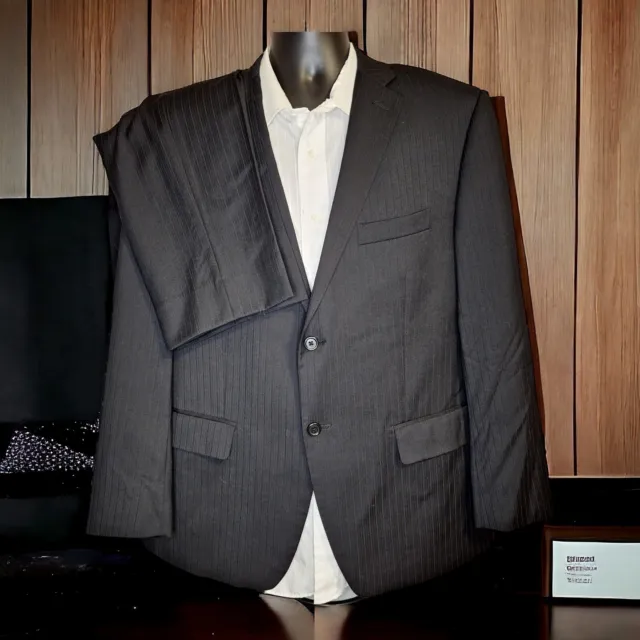 APT 9 2 Piece Suit Mens 44S 36X32 Black Pinstripe Wool