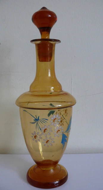 Ancienne CARAFE pied douche verre soufflé ambre fleurette LEGRAS ???