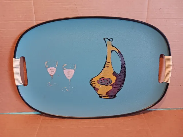 Vintage Mid-Century Modern Hand Painted Barware Serving Tray Made In Japan