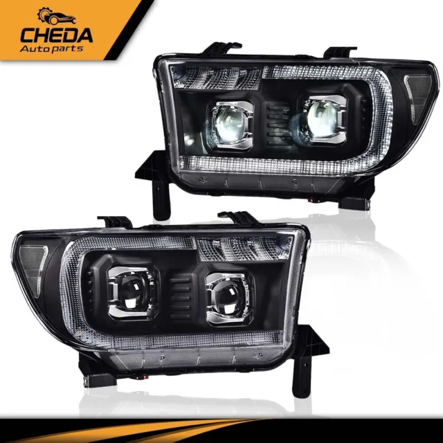 LED Tube Projector Headlights Black/Clear Fit For Toyota 07-13 Tundra Sequoia