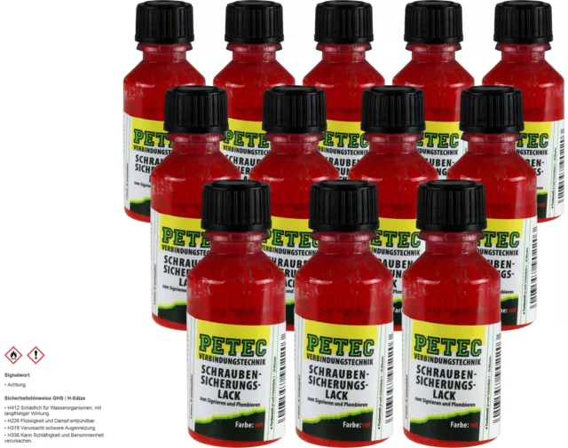 12x Petec Schraubensicherungslack rot 20ml Pinselflasche