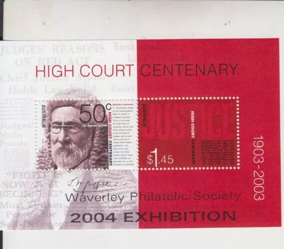 Stamp 2004 Australia High Court Justice mini sheet Waverley exhibition overprint