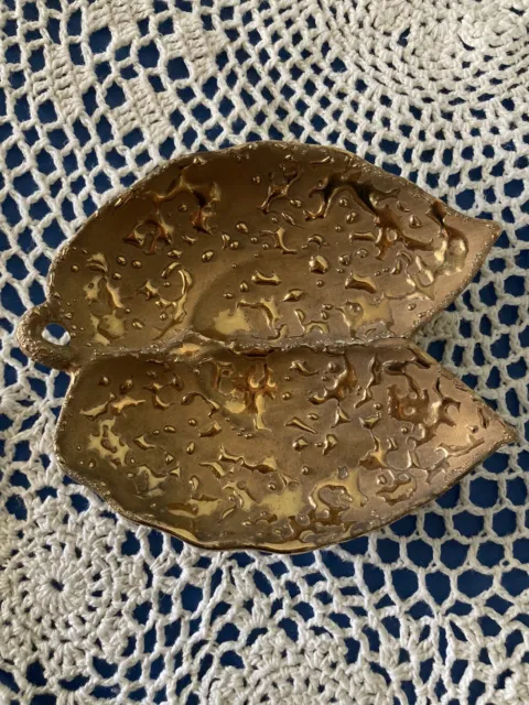 Vintage  Leaf Shaped Dish 22K Gold Trinket Candy Tray