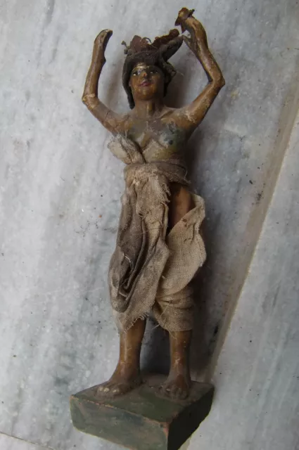 Vintage Antiguo Tallado Madera Estatua De Aldea Hombre Primitive Arte India