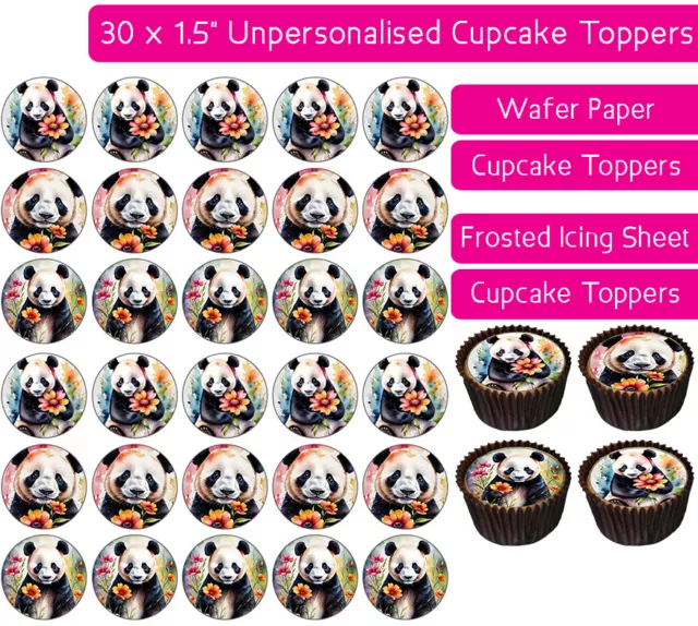 30 Fiori Di Panda Wafer Commestibili & Topper Cupcake Di Ghiaccio Decorazione Bday Animale Orso Zoo