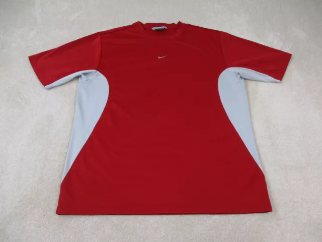 VINTAGE Nike Shirt Mens 2XL XXL Red Silver Gray Center Swoosh Retro 90s Adult*