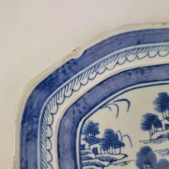ANTIQUE 18THC CHINESE Blue And White Platter Plate Painted With
