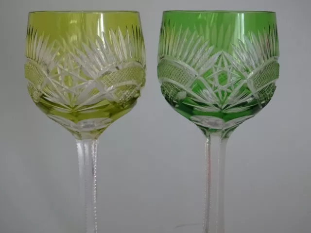 2 ANCIENS VERRES A VIN DE COULEUR ROEMER CRISTAL DOUBLER COLORER 20 cm 2