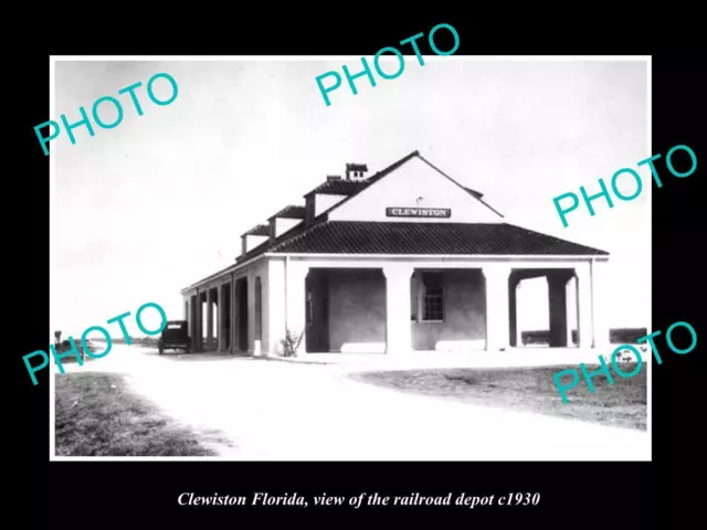 OLD LARGE HISTORIC PHOTO CLEWISTON FLORIDA THE RAILROAD DEPOT STATION c1930