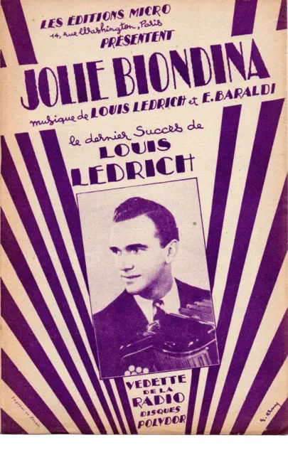 Partition piano accordéon 1947  Jolie Biondina, valse de L. LEDRICH & E. BARALDI