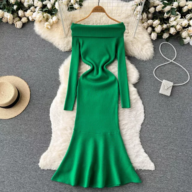 Chic Off The Shoulder Long Sleeve Mermaid Dress Sexy Evening Party Elegant