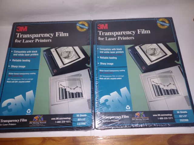 Lot 2 3M CG3300 Transparency Film Sheets for Laser Printers 100 Sheets NEW