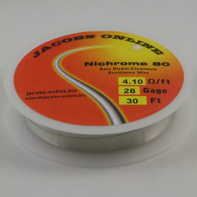 Nichrome 80 resistance wire (Nichrome V, Chromel A), 28 gauge, 30 feet