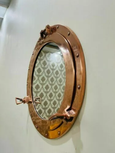 Nautical 17"" Aluminum Copper Antique Hublot Bathroom Mirror Decor
