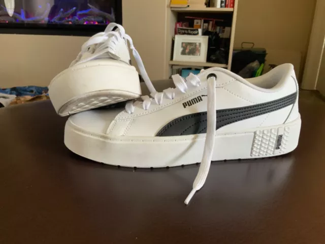 Puma White and Black Leather Sneakers Womens 8.5