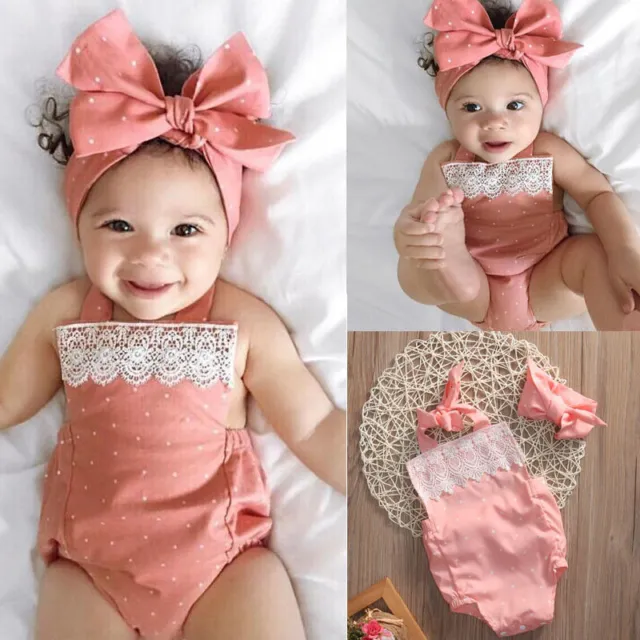 Newborn Baby Girls Romper Jumpsuit Bodysuit Infant Headband Clothes Outfits Set
