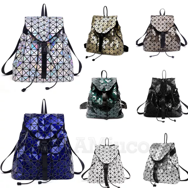 Womens Geometric Backpack Diamond Sequins Patchwork Laser Bags Lattice Backpacks