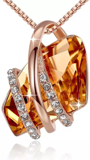 Ladies Fashion Rose Gold Plated Citrine White Zircon Necklace Jewelry Gift