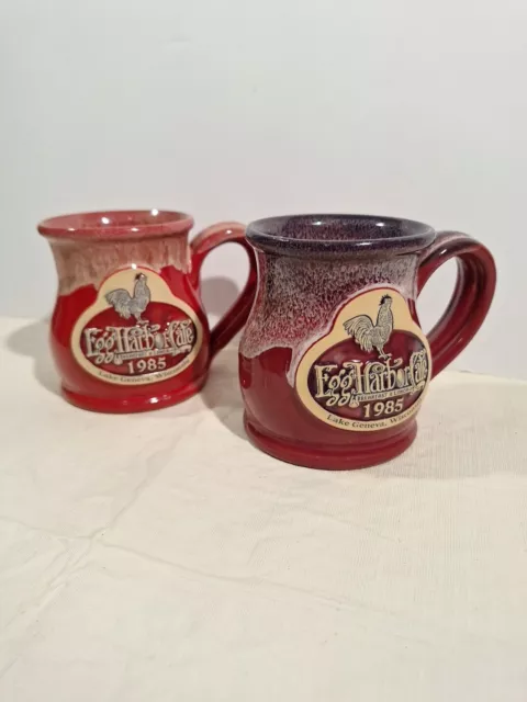 DENEEN Pottery Coffee Cup Lot Of 2 Egg Harbor Cafe Lake Geneva WI 1985 Red 2017