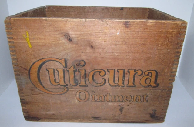 Cuticura Ointment Half Gross 50 Cents Size RARE Vintage Dovetail Wood Crate Box