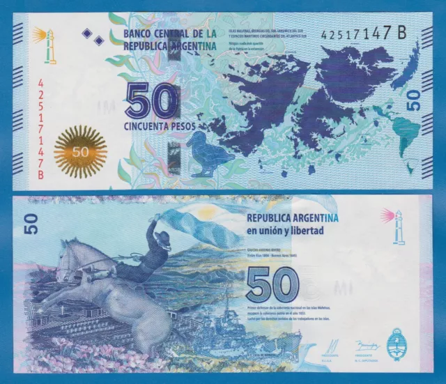 Argentina 50 Pesos P 362 ND 2015 UNC Suffix "B" Commemorative Malvinas Islands