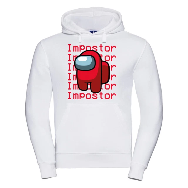 Felpa IMPOSTOR di AMONG US con Cappuccio BAMBINO BAMBINA unisex bianca