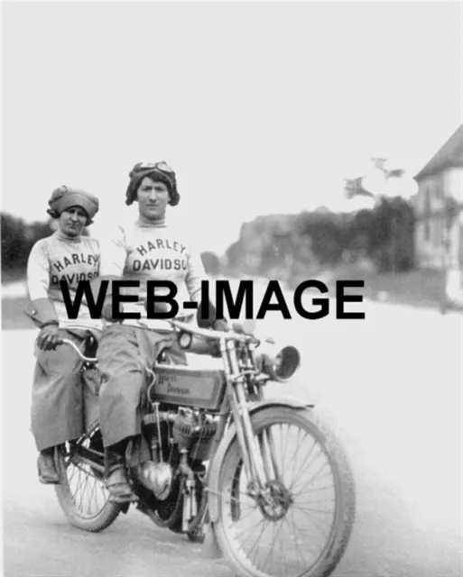 1912 Girl Riders Harley Davidson Motorcycle Woman 8X10 Photo Vintage Americana