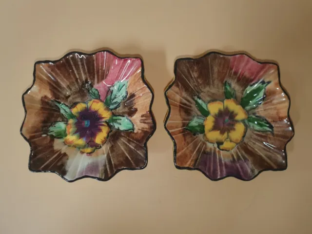 Vtg H&K Tunstall/Set of 2 Small Plates, Hand Painted Flowers, England