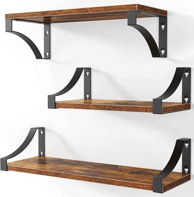 FLOATING SHELVES WALL Mounted Set of 3, Rustic Wood Wall Shelves 19.99